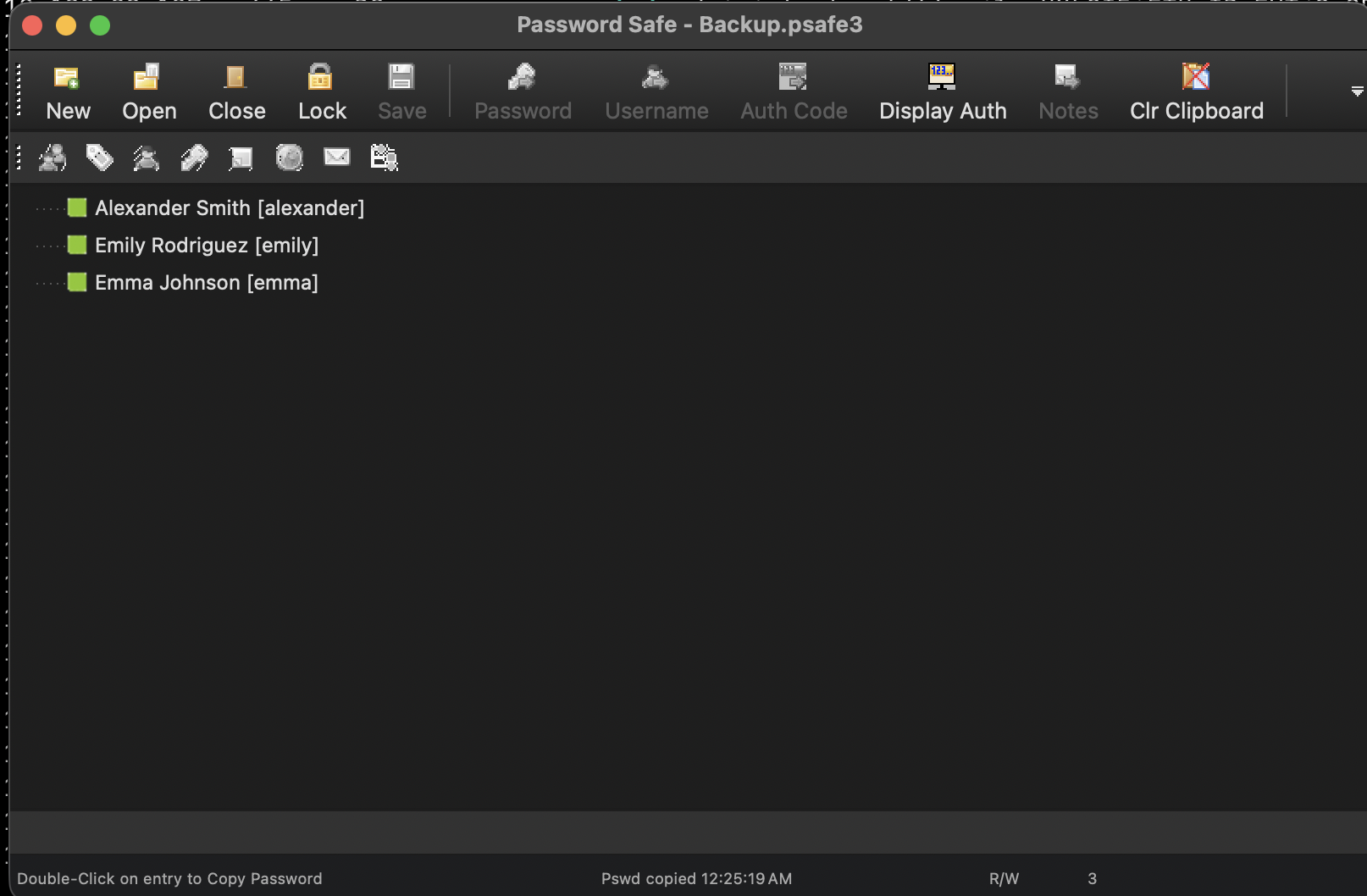 Password Safe contents