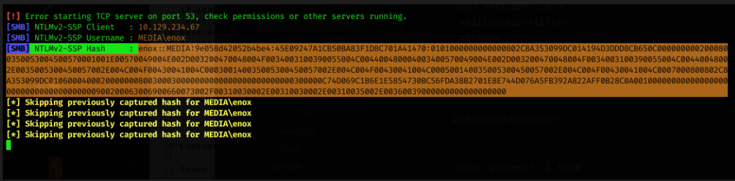 NTLM Hash Captured