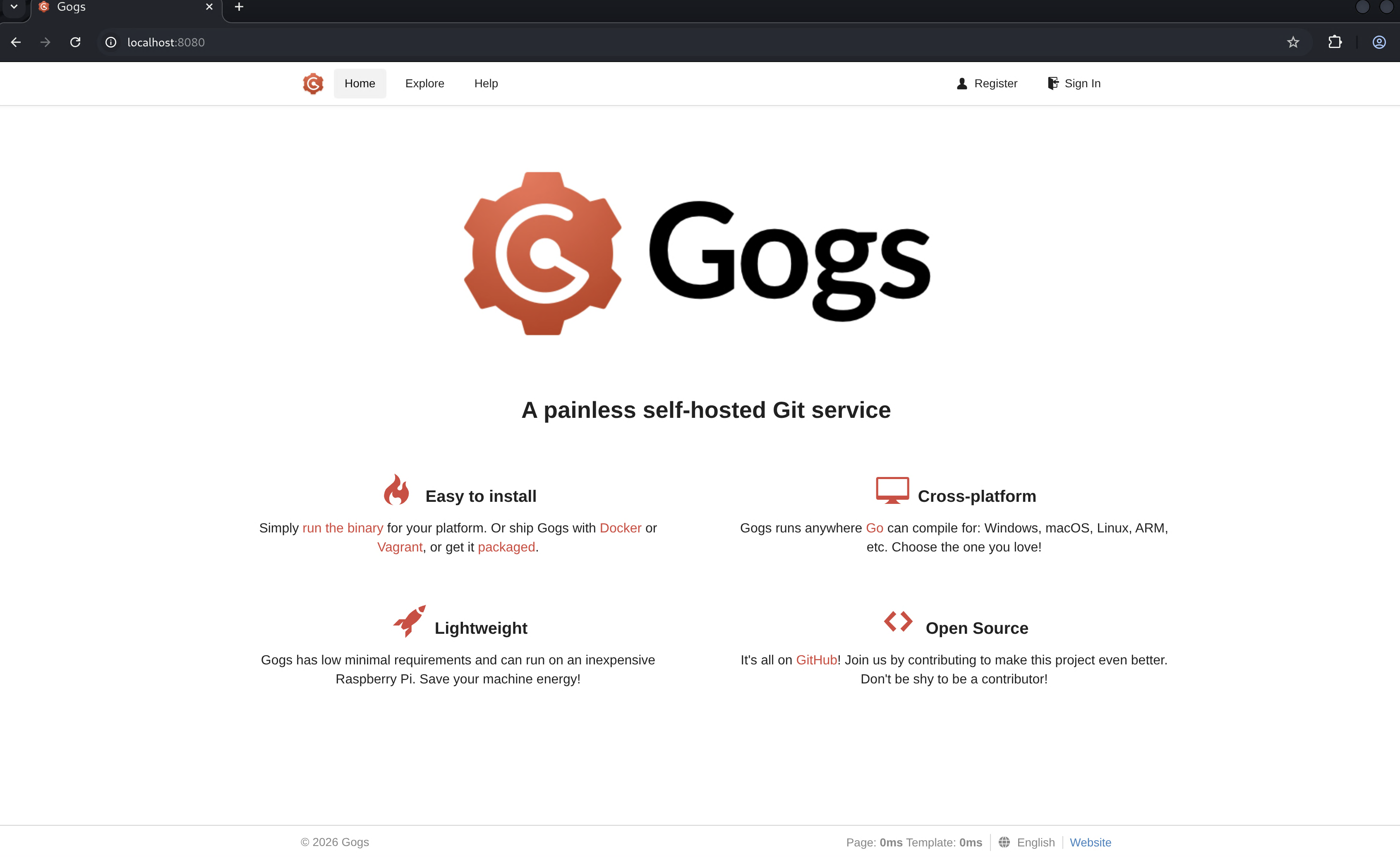 Gogs landing page